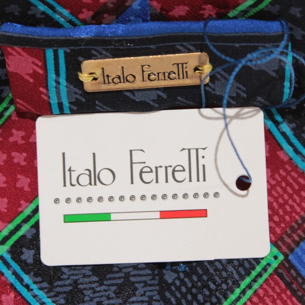 Italo Ferretti NWT Neck Tie in Blue / Multicolor Geometric Print 100% Silk